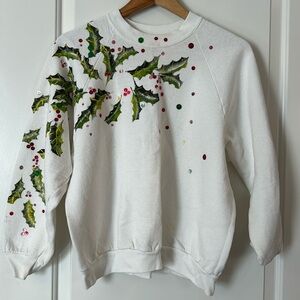 Unique Hand-Painted Vintage Ugly Christmas Sweater mistletoe sequence size Large